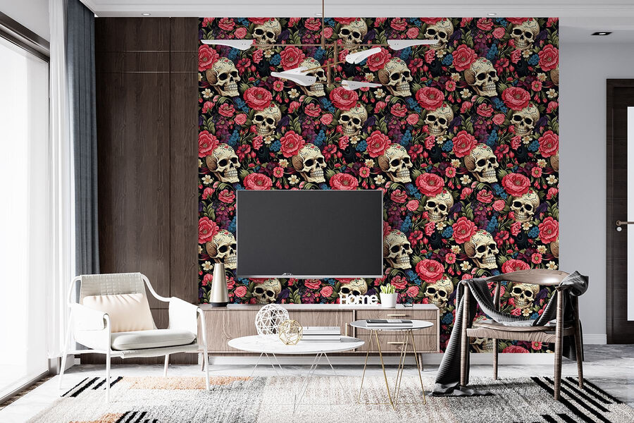 Motif de crânes et de fleurs
