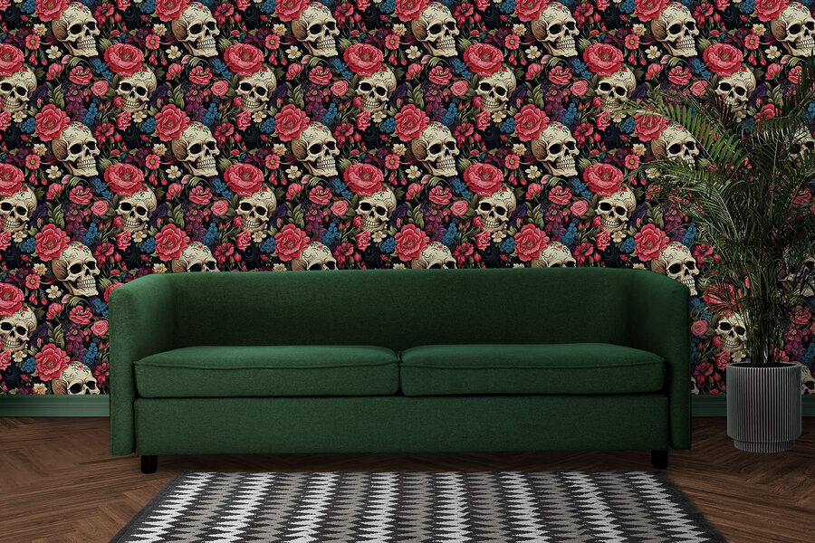 Motif de crânes et de fleurs