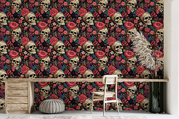 Motif de crânes et de fleurs Motif de crânes et de fleurs