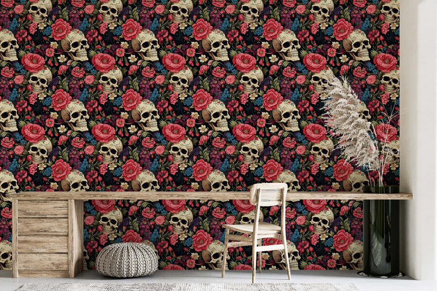 Motif de crânes et de fleurs