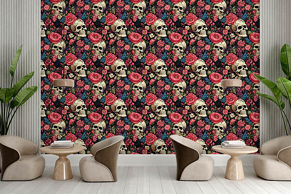 Motif de crânes et de fleurs Motif de crânes et de fleurs