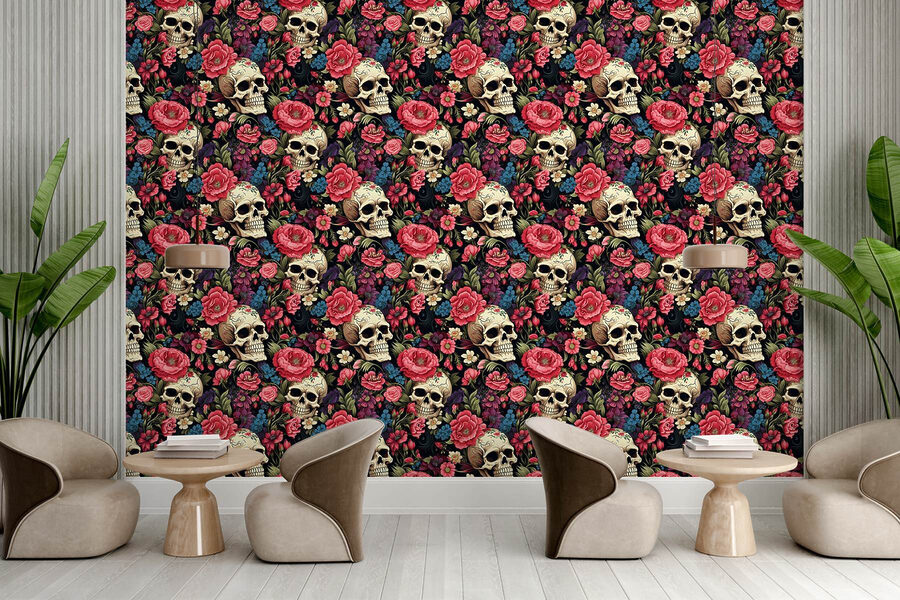 Motif de crânes et de fleurs