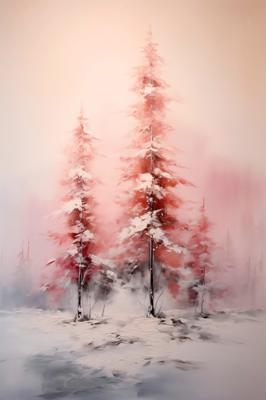 Peinture d'arbres couverts de neige
