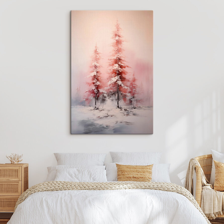 Peinture d'arbres couverts de neige