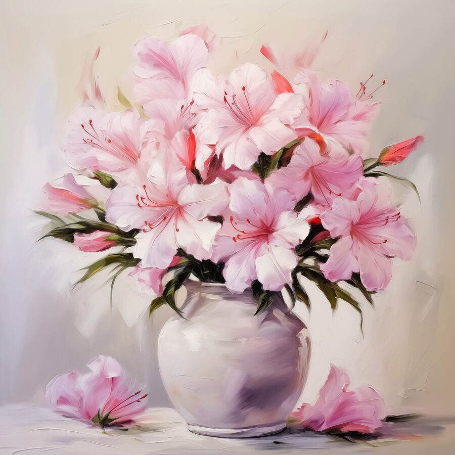 Peinture de fleurs roses dans un vase