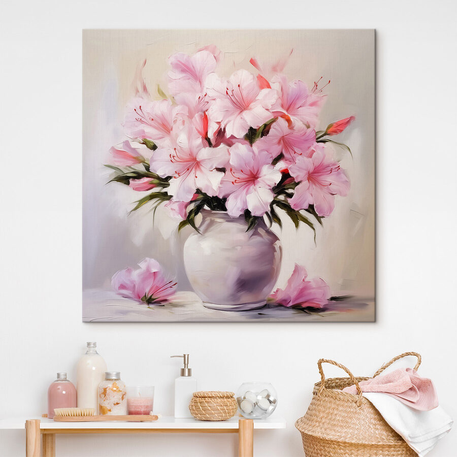 Peinture de fleurs roses dans un vase