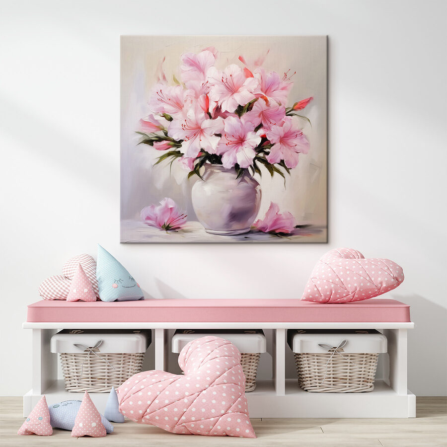 Peinture de fleurs roses dans un vase