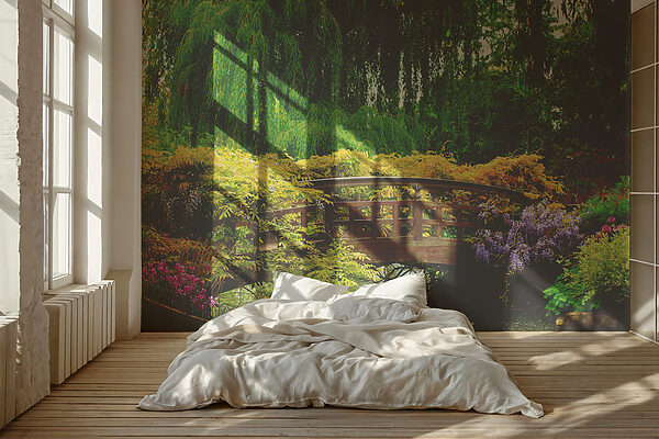 Pont sur l'eau avec des arbres et des plantes Pont sur l'eau avec des arbres et des plantes