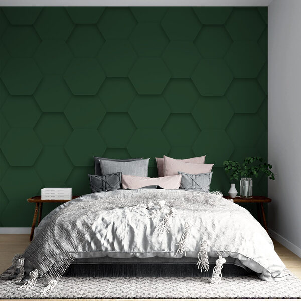 Papier peint Papier peint Hexagones verts sur une surface (UGS : w02057)