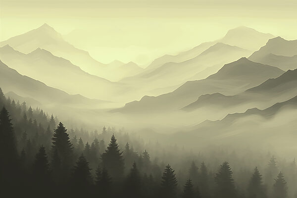 Paysage de montagne brumeux avec des arbres w02186v1p 600x400 - Paysage de montagne brumeux avec des arbres