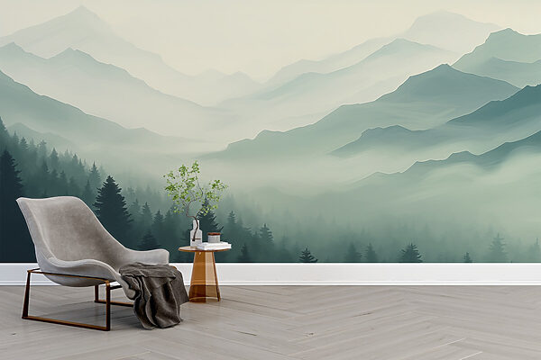 Paysage de montagne brumeux avec des arbres Paysage de montagne brumeux avec des arbres