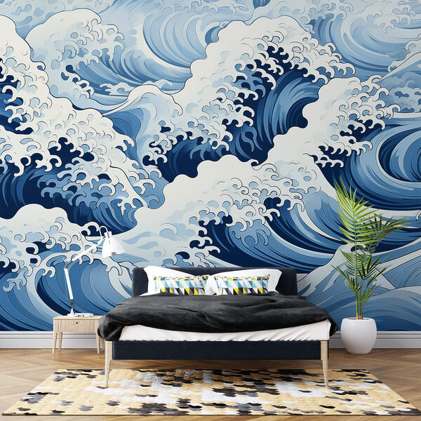 Motif de vagues bleu et blanc Motif de vagues bleu et blanc