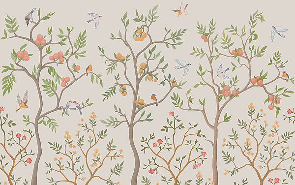 Papier peint avec des oiseaux et des arbres Papier peint avec des oiseaux et des arbres