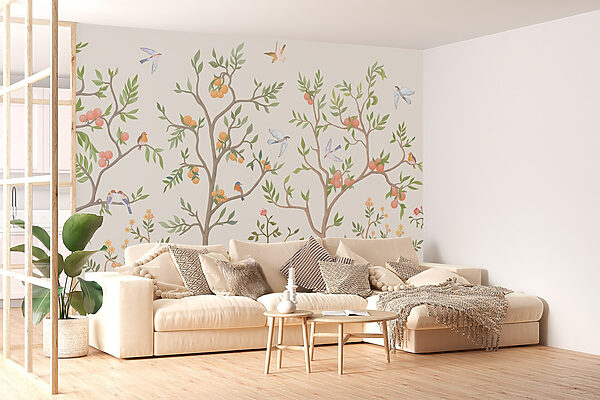 Papier peint avec des oiseaux et des arbres Papier peint avec des oiseaux et des arbres
