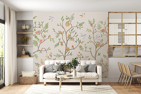 Papier peint avec des oiseaux et des arbres Papier peint avec des oiseaux et des arbres