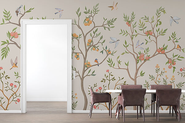 Papier peint avec des oiseaux et des arbres Papier peint avec des oiseaux et des arbres