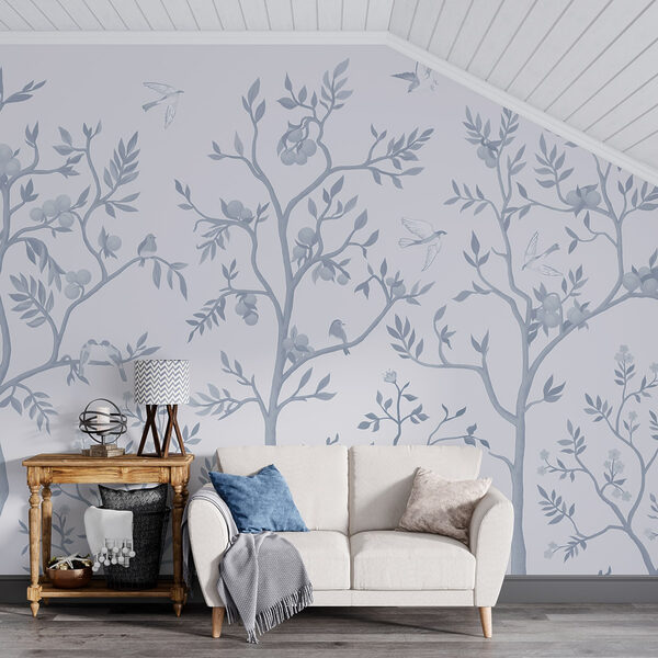 Papier peint avec des oiseaux et des arbres Papier peint avec des oiseaux et des arbres