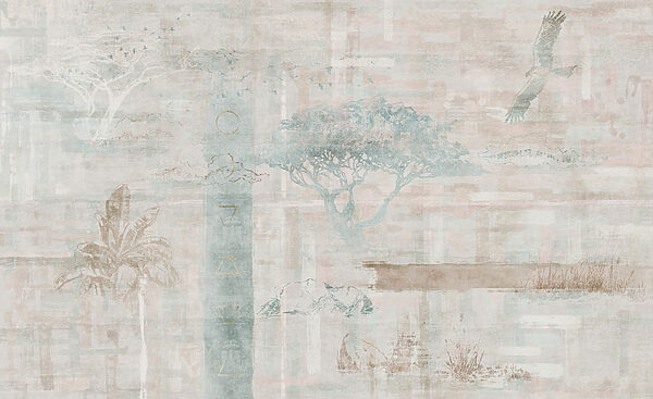 Papier peint avec des arbres et des oiseaux Papier peint avec des arbres et des oiseaux
