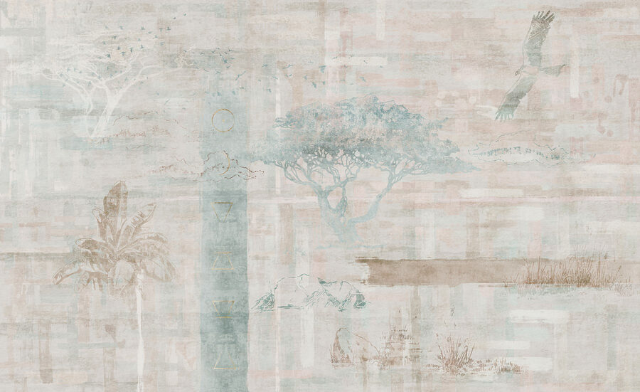 Papier peint avec des arbres et des oiseaux