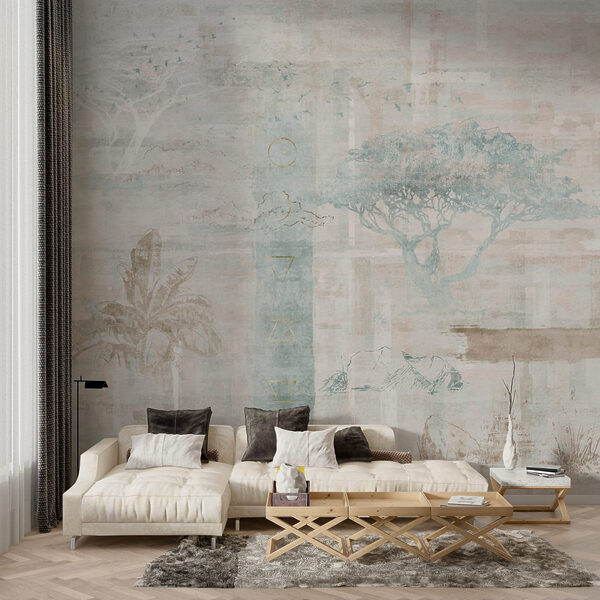 Papier peint avec des arbres et des oiseaux Papier peint avec des arbres et des oiseaux