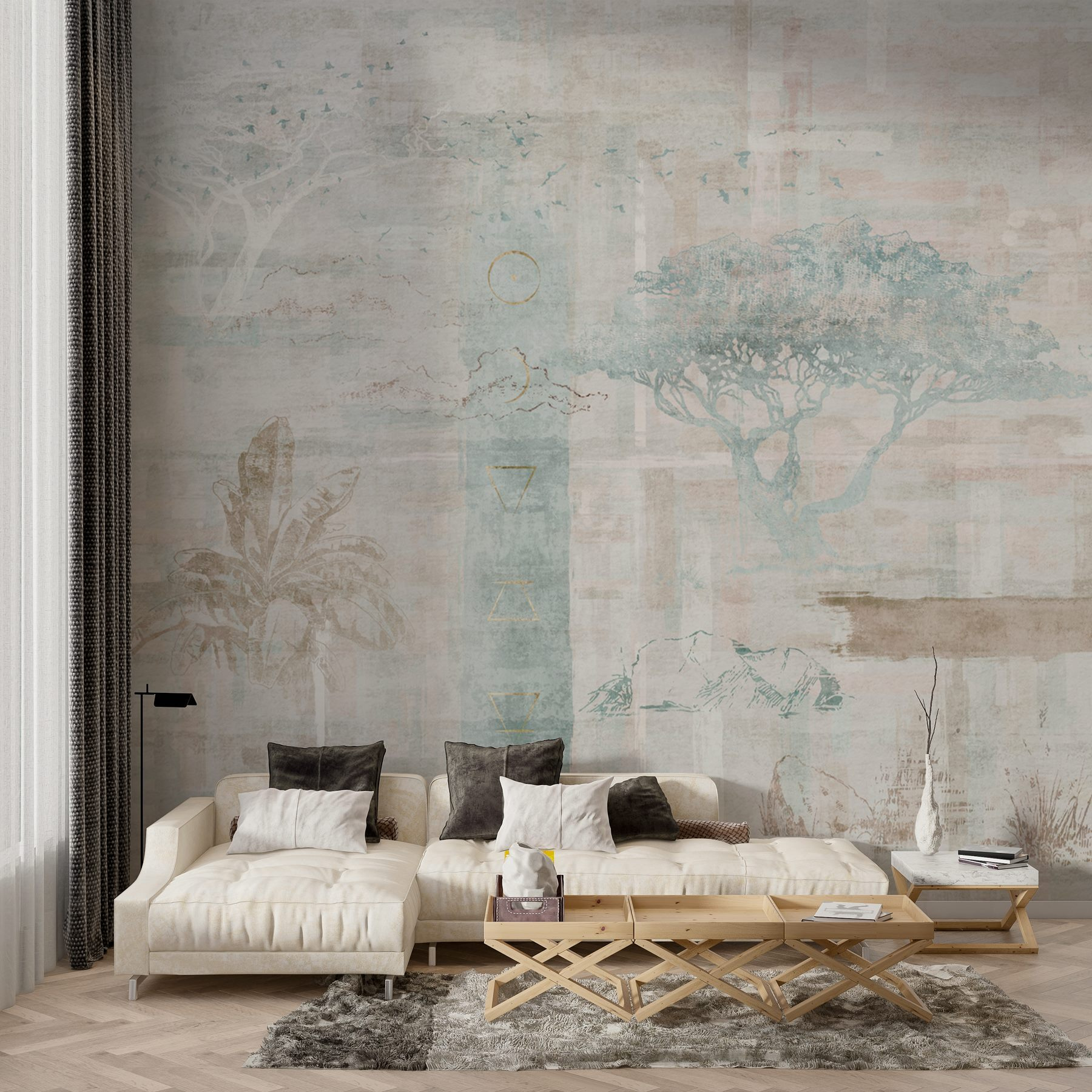 Wallpaper with trees and birds