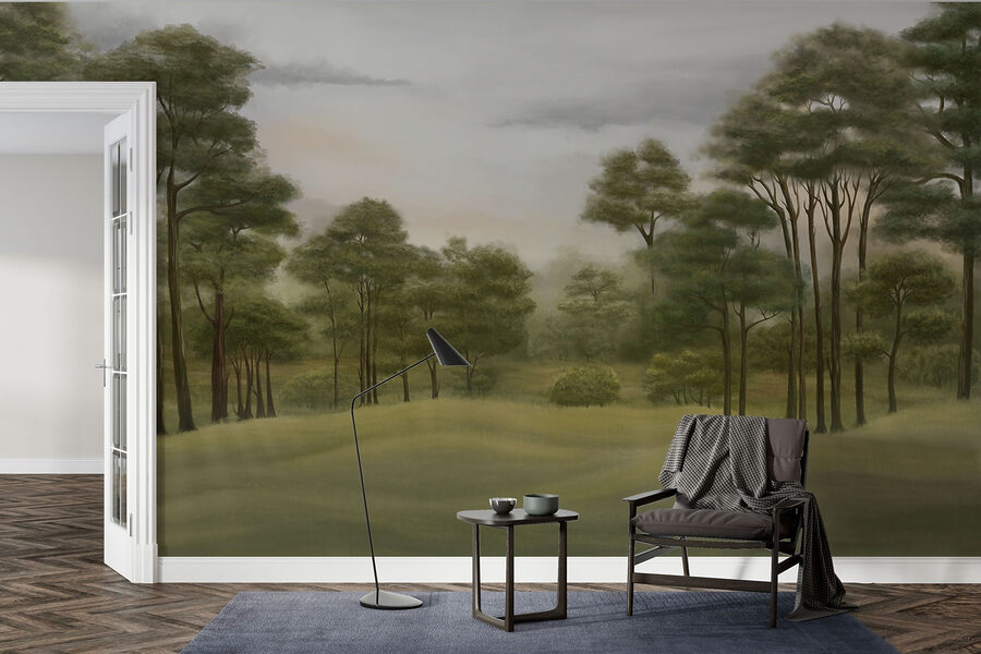 Paysage avec arbres et herbe