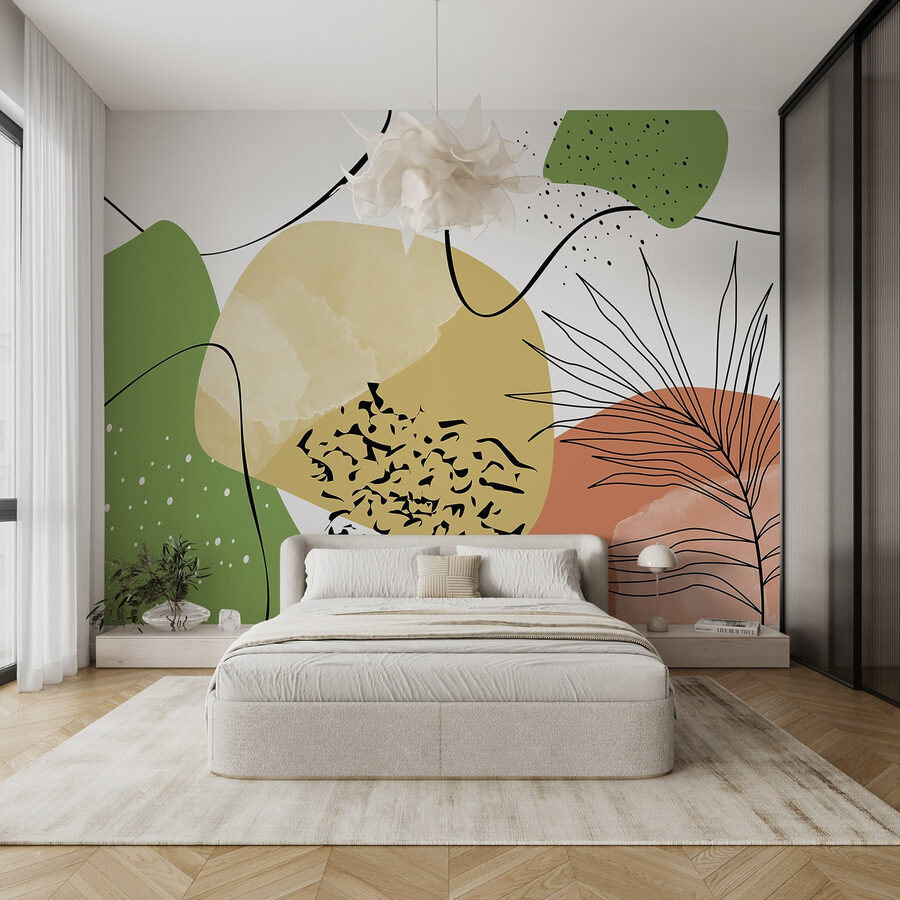 Papier peint Art coloré avec des formes noires et vertes