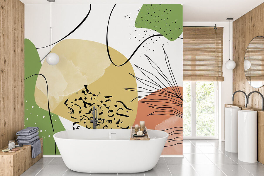 Papier peint Art coloré avec des formes noires et vertes – Image 2