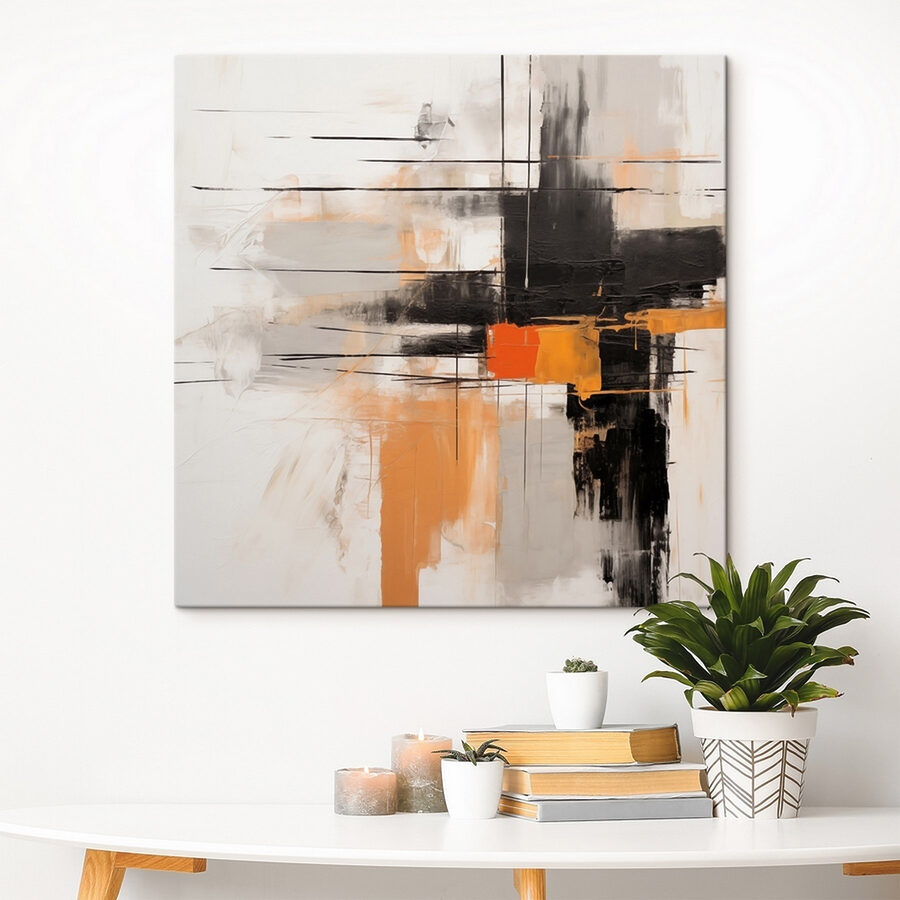 Painting of black and orange paint Painting of black and orange paint