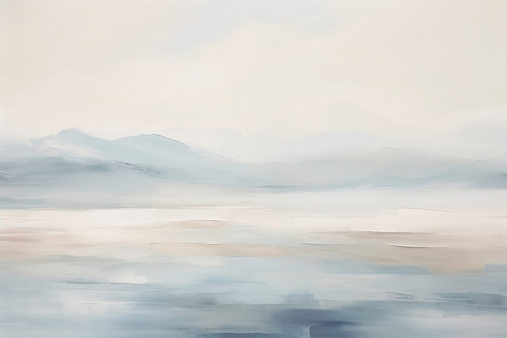 Painting of a landscape with mountains in the distance Painting of a landscape with mountains in the distance