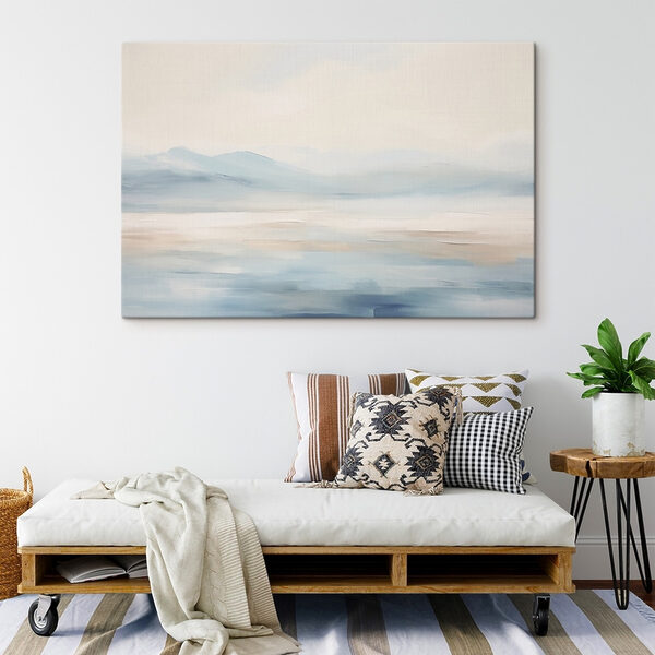 Painting of a landscape with mountains in the distance Painting of a landscape with mountains in the distance