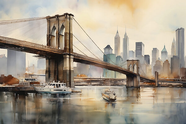 Aquarelle d'un pont et d'une ville Aquarelle d'un pont et d'une ville