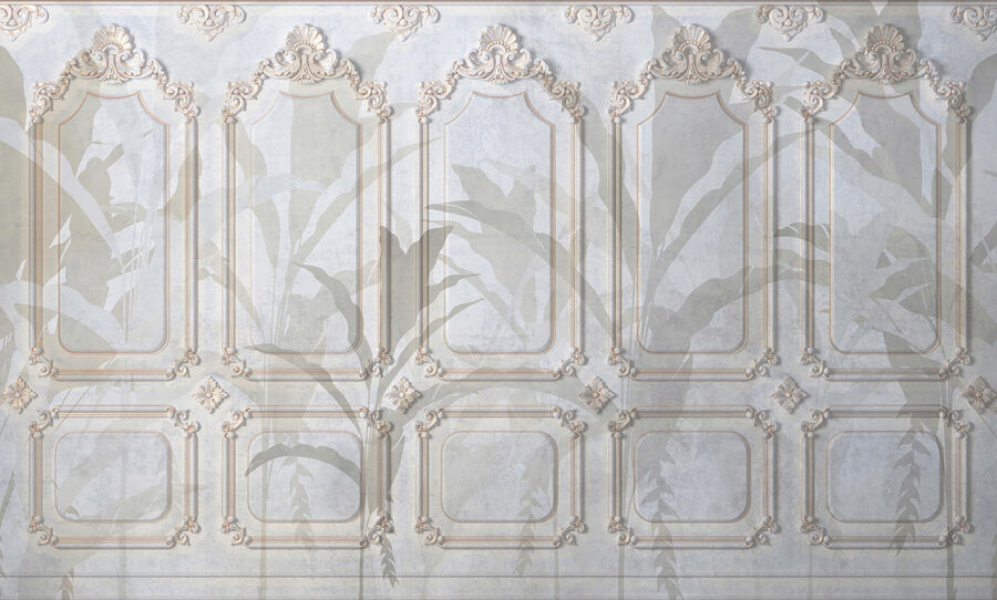 Mur avec des motifs ornés blancs et bruns Mur avec des motifs ornés blancs et bruns