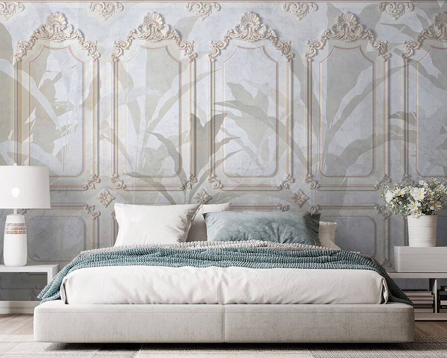 Mur avec des motifs ornés blancs et bruns Mur avec des motifs ornés blancs et bruns
