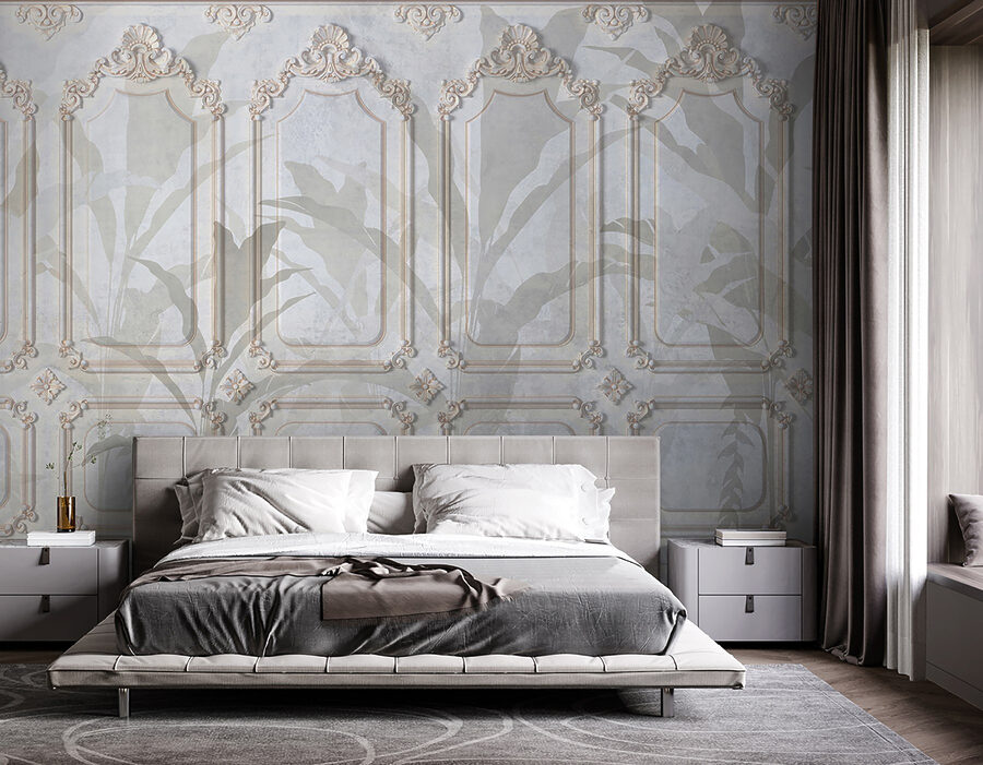 Mur avec des motifs ornés blancs et bruns Mur avec des motifs ornés blancs et bruns