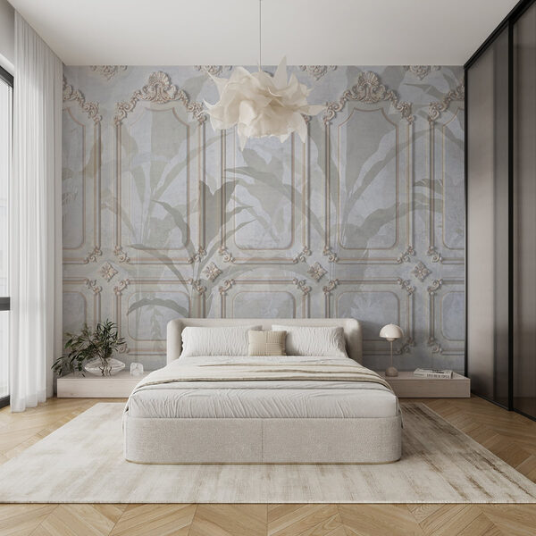 Mur avec des motifs ornés blancs et bruns Mur avec des motifs ornés blancs et bruns