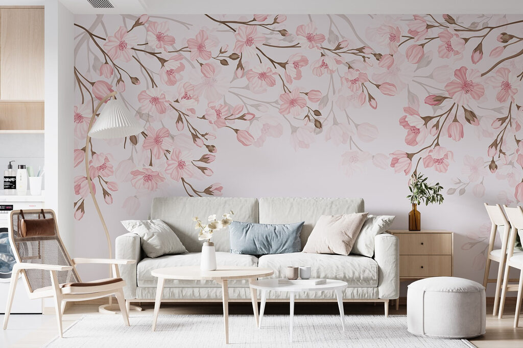 Pink flowers on a white background