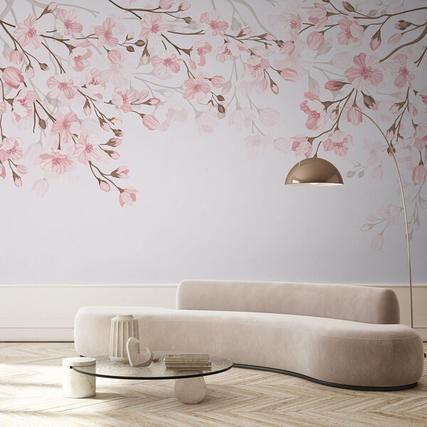 Papier peint Papier peint Fleurs roses sur fond blanc (UGS : w02200)
