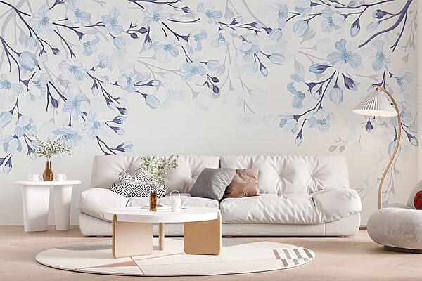 Fleurs blanches et bleues sur fond blanc Fleurs blanches et bleues sur fond blanc