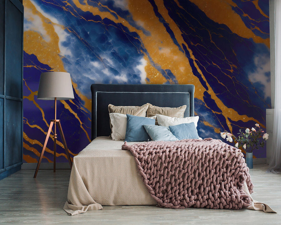 Papier peint Magnifiques motifs bleus et orange.