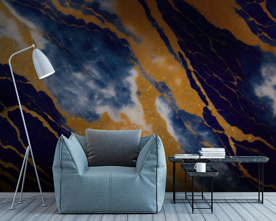 Papier peint Magnifiques motifs bleus et orange. – Image 3