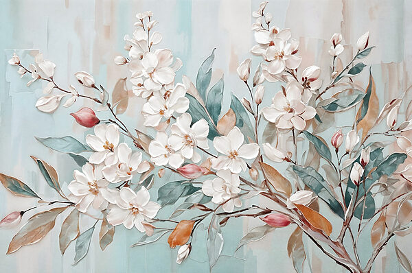 Peinture de fleurs sur fond bleu Peinture de fleurs sur fond bleu