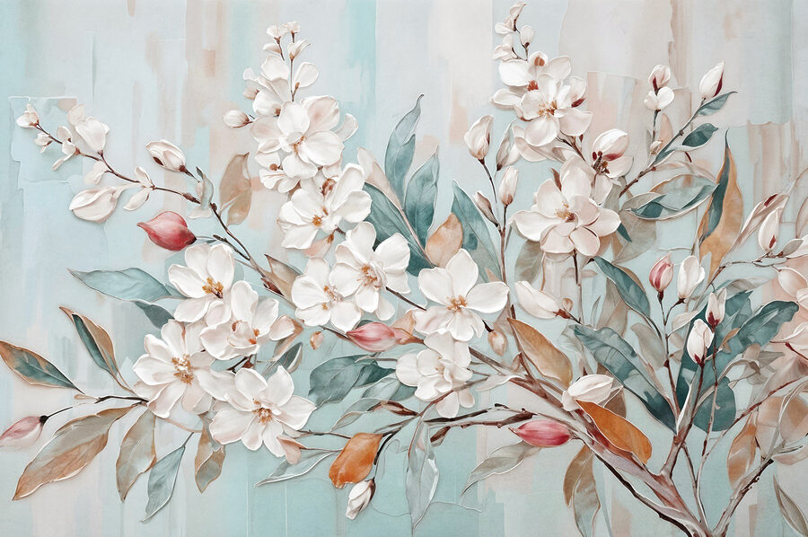 Peinture de fleurs sur fond bleu