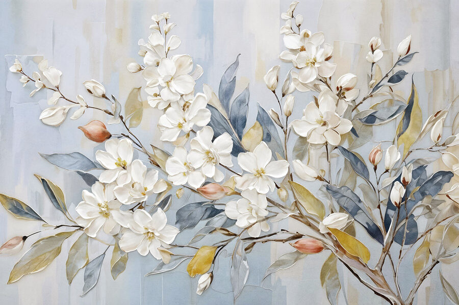 Peinture de fleurs et de feuilles blanches