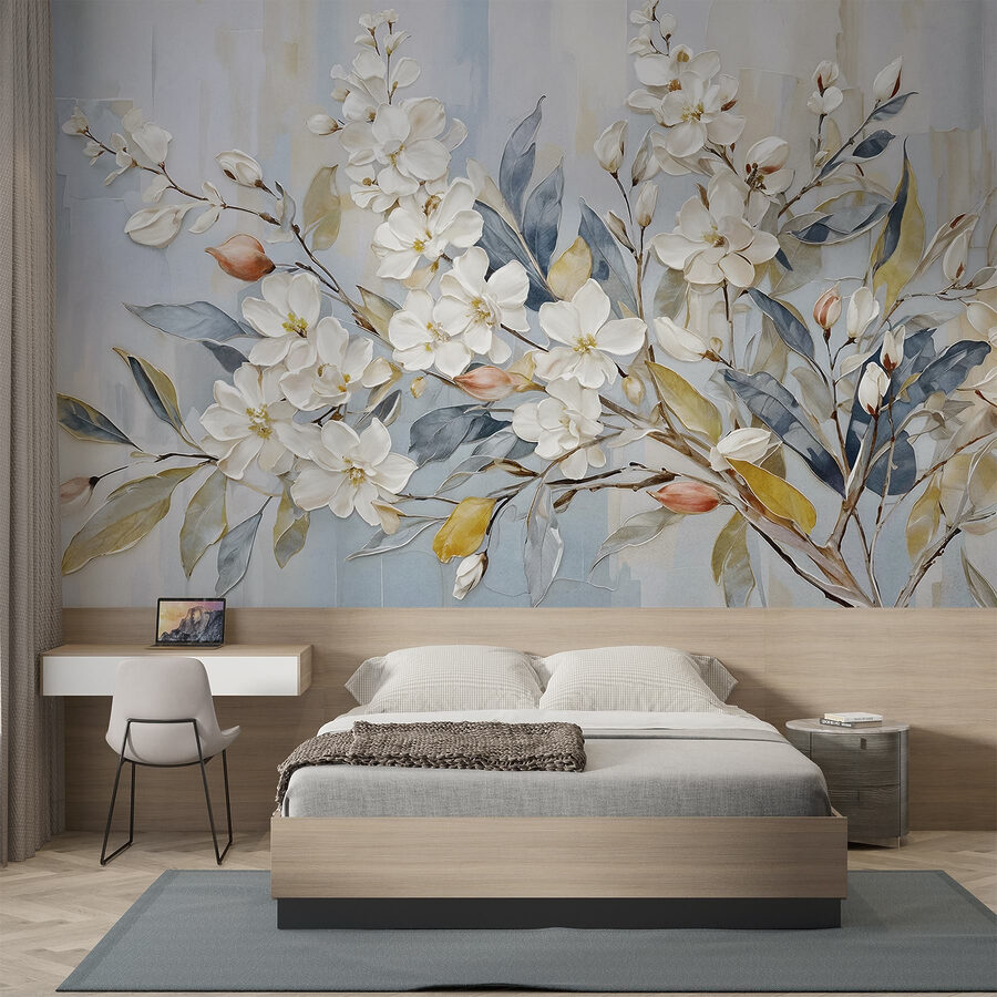 Peinture de fleurs et de feuilles blanches