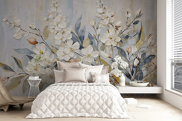 Peinture de fleurs et de feuilles blanches Peinture de fleurs et de feuilles blanches