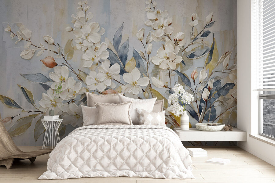Peinture de fleurs et de feuilles blanches