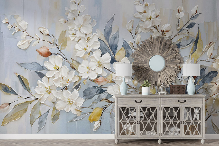 Peinture de fleurs et de feuilles blanches