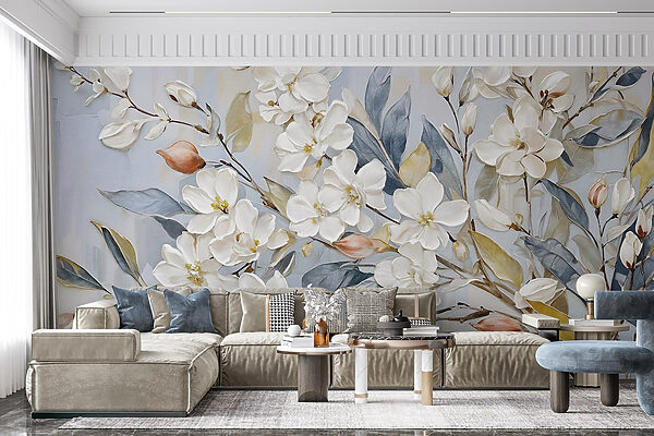 Peinture de fleurs et de feuilles blanches Peinture de fleurs et de feuilles blanches