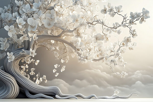 Arbre blanc avec des fleurs blanches Arbre blanc avec des fleurs blanches